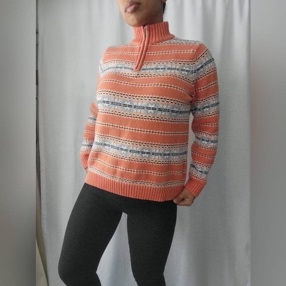 VINTAGE NORTHERN REFLECTIONS Coral  Knit Coastal Grandma Fisherman Half Zip - Picture 11 of 12